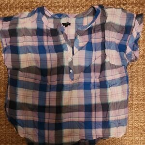 Talbots Blue and Pink Plaid Lightweight Casual Classic Summer Blouse Sz XLp